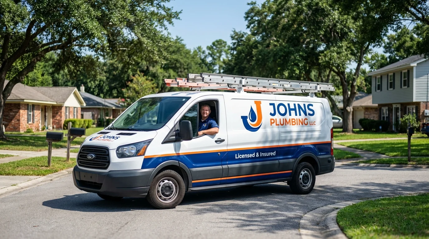 Johns Plumbing LLC service van in Centereach, NY