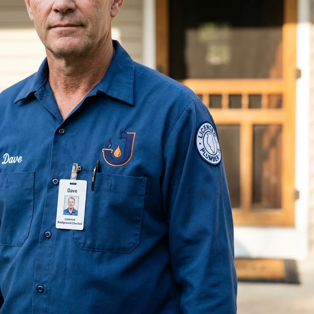 Licensed plumber showing ID badge in Centereach, NY