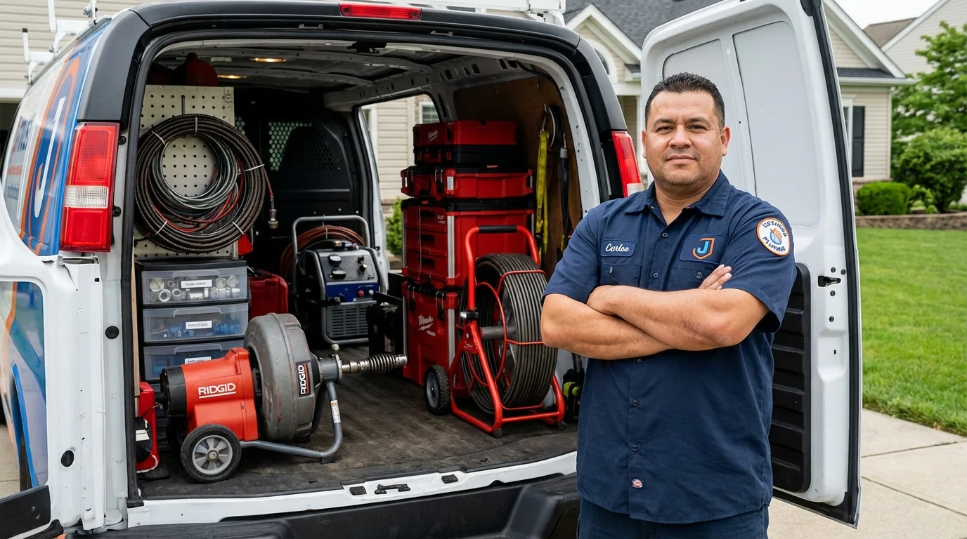Professional drain cleaning equipment and Johns Plumbing LLC plumber in Centereach