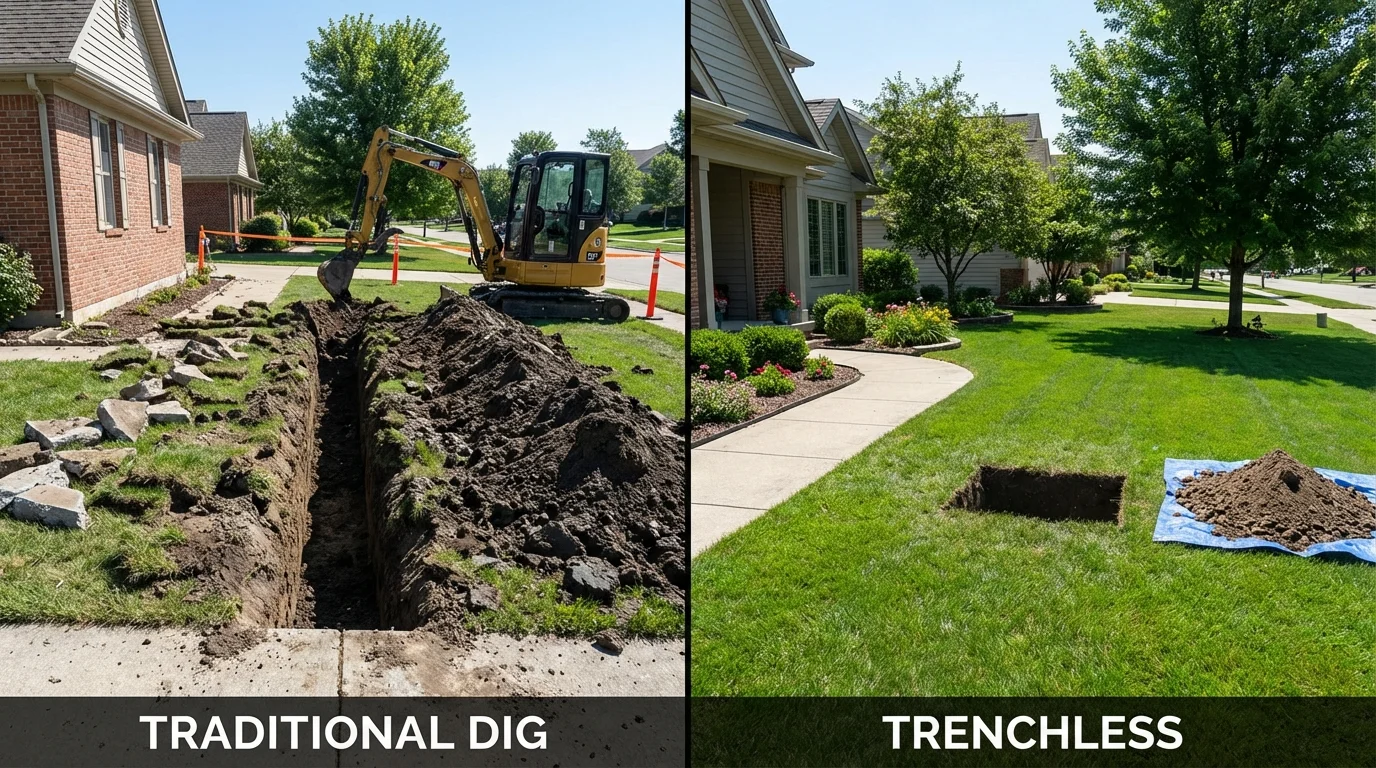 Trenchless sewer repair with minimal yard damage versus traditional excavation in Centereach, NY